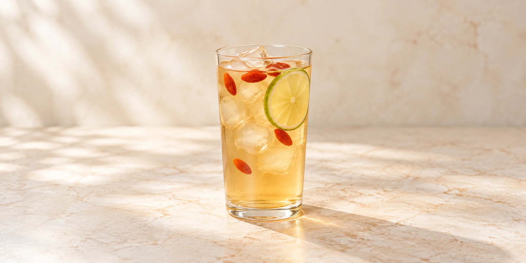 Iced Chrysanthemum Goji Cooler with Honey and Lime