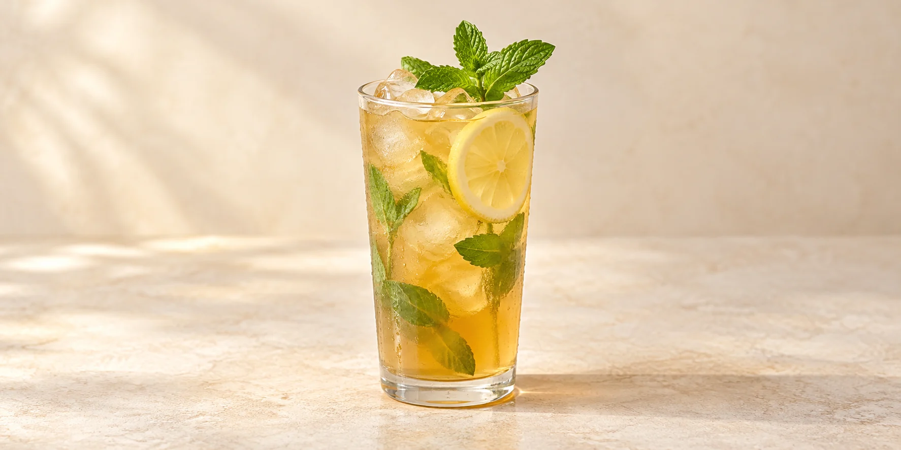 Limonada helada de té de jengibre con menta