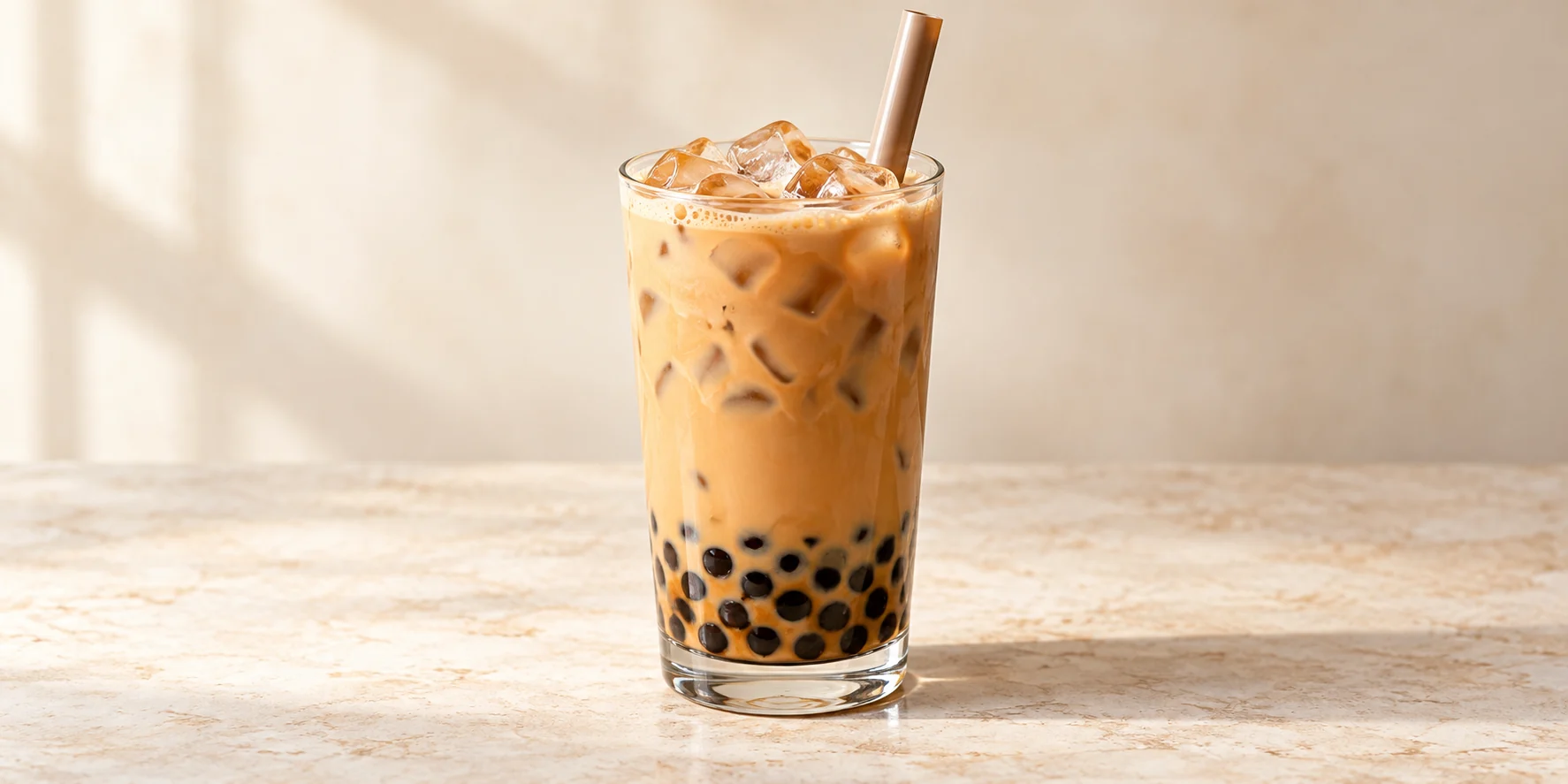 Iced Coconut Black Milk Tea with Tapioca Pearls