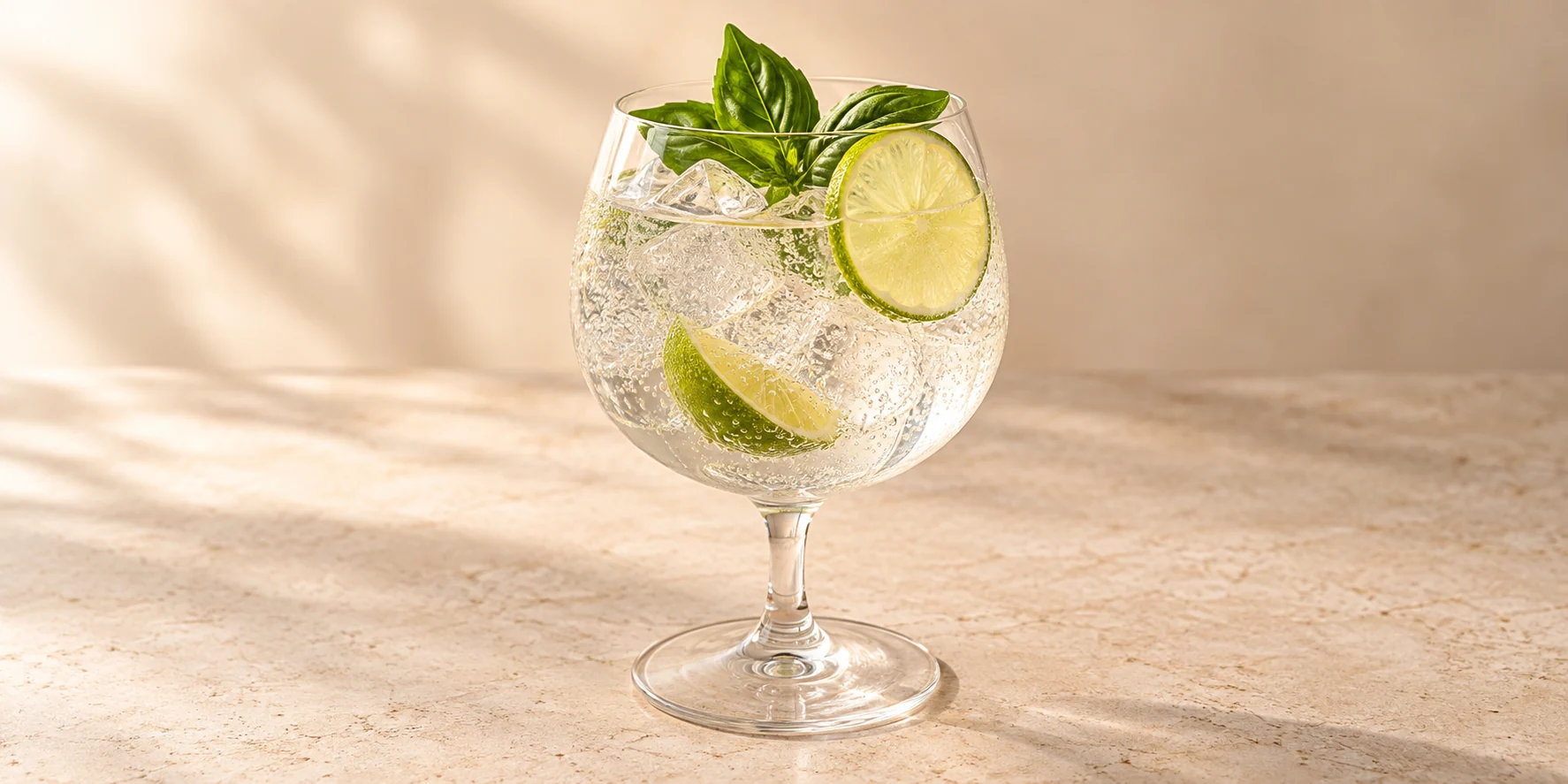 Tulsi Gin and Tonic with Lime and Basil