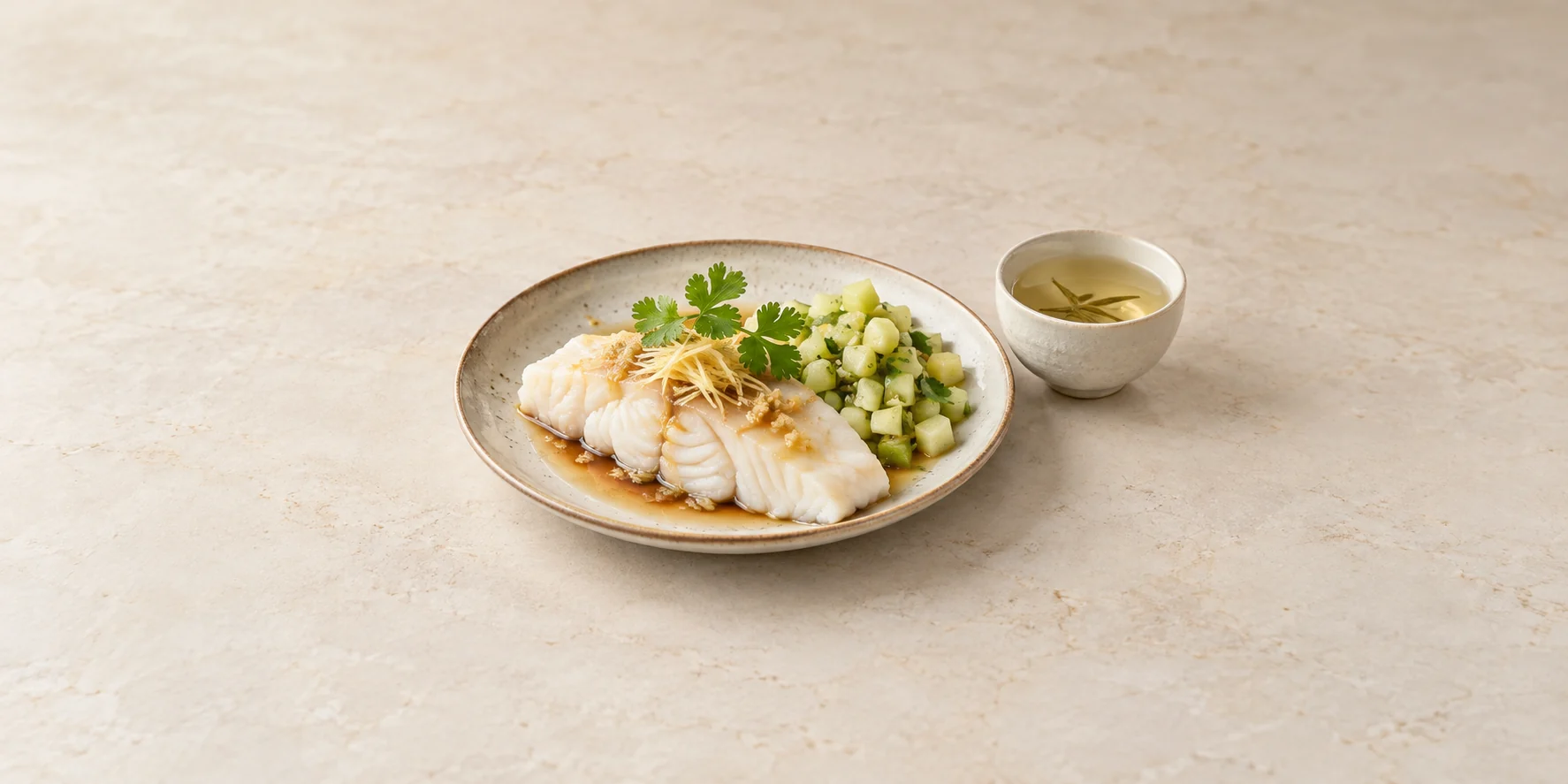 Róbalo al vapor con Aguja de Plata y salsa de melón