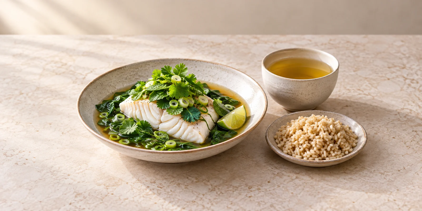 Steamed White Fish with Lemongrass Broth and Greens