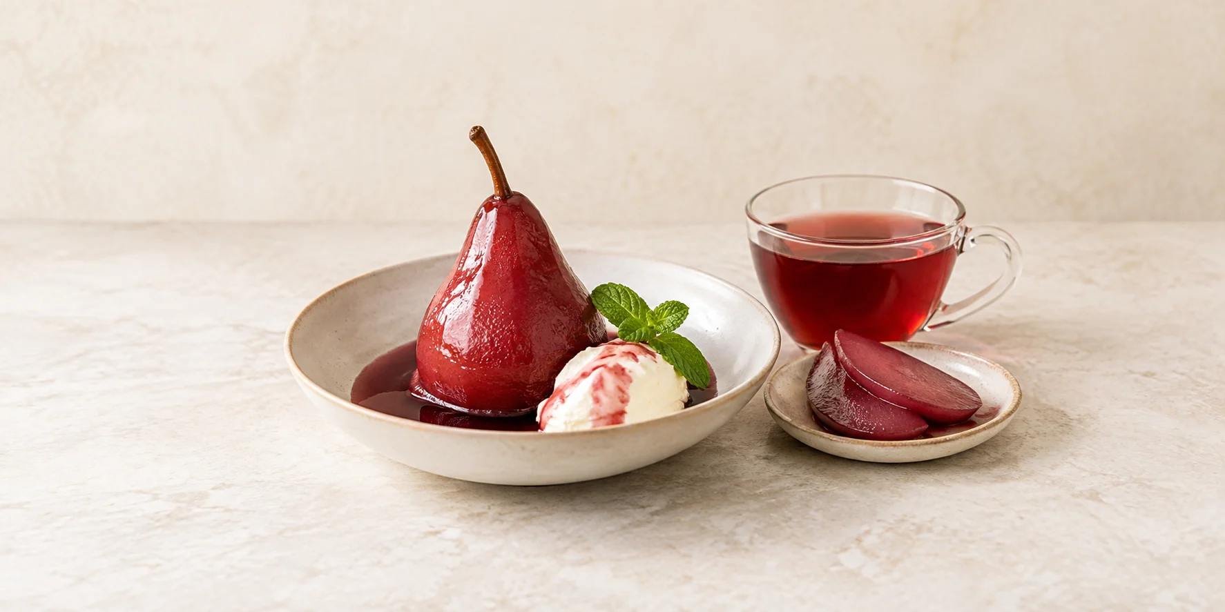 Hibiscus-Rosehip Poached Pears