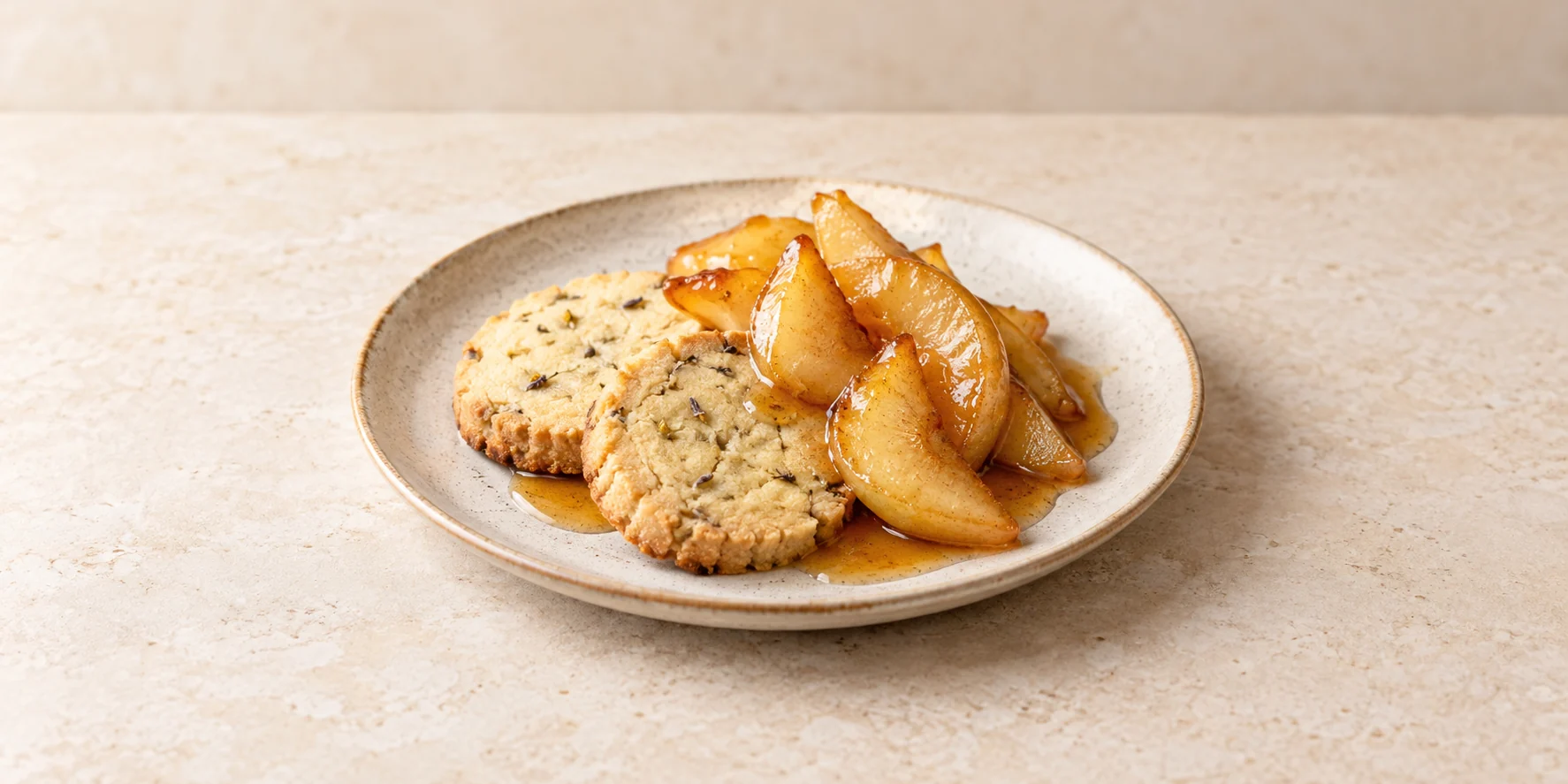 Chamomile-Lavender Shortbread with Honey-Glazed Pears