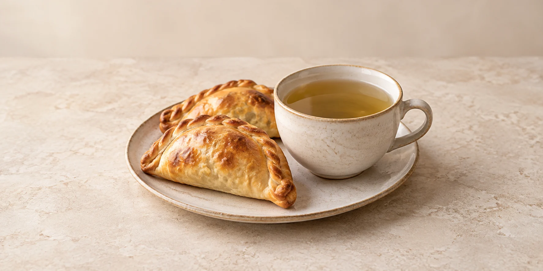 Boldo herbal tea with golden baked beef empanadas