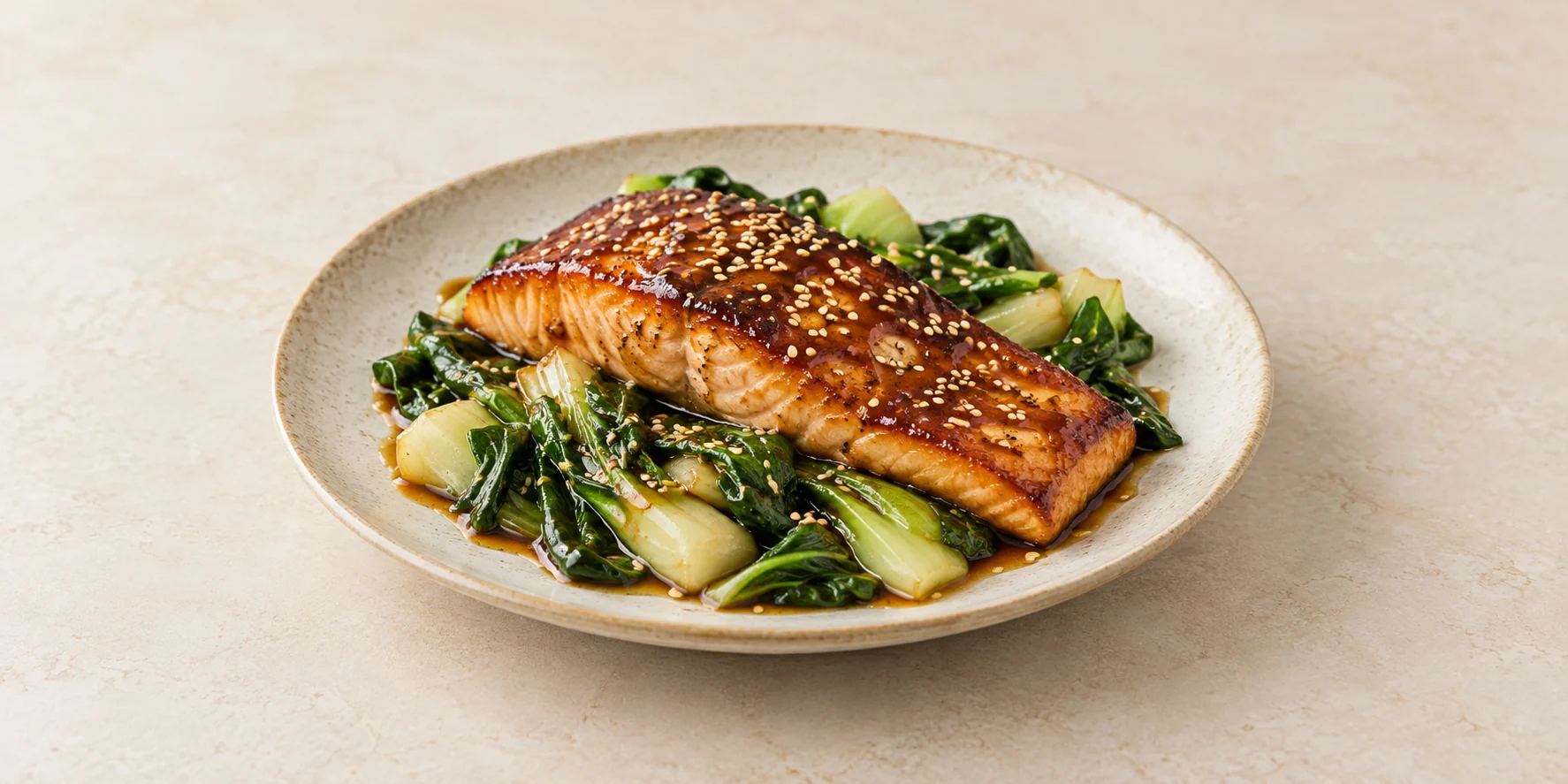 Green Chai–Glazed Salmon with Sesame Greens