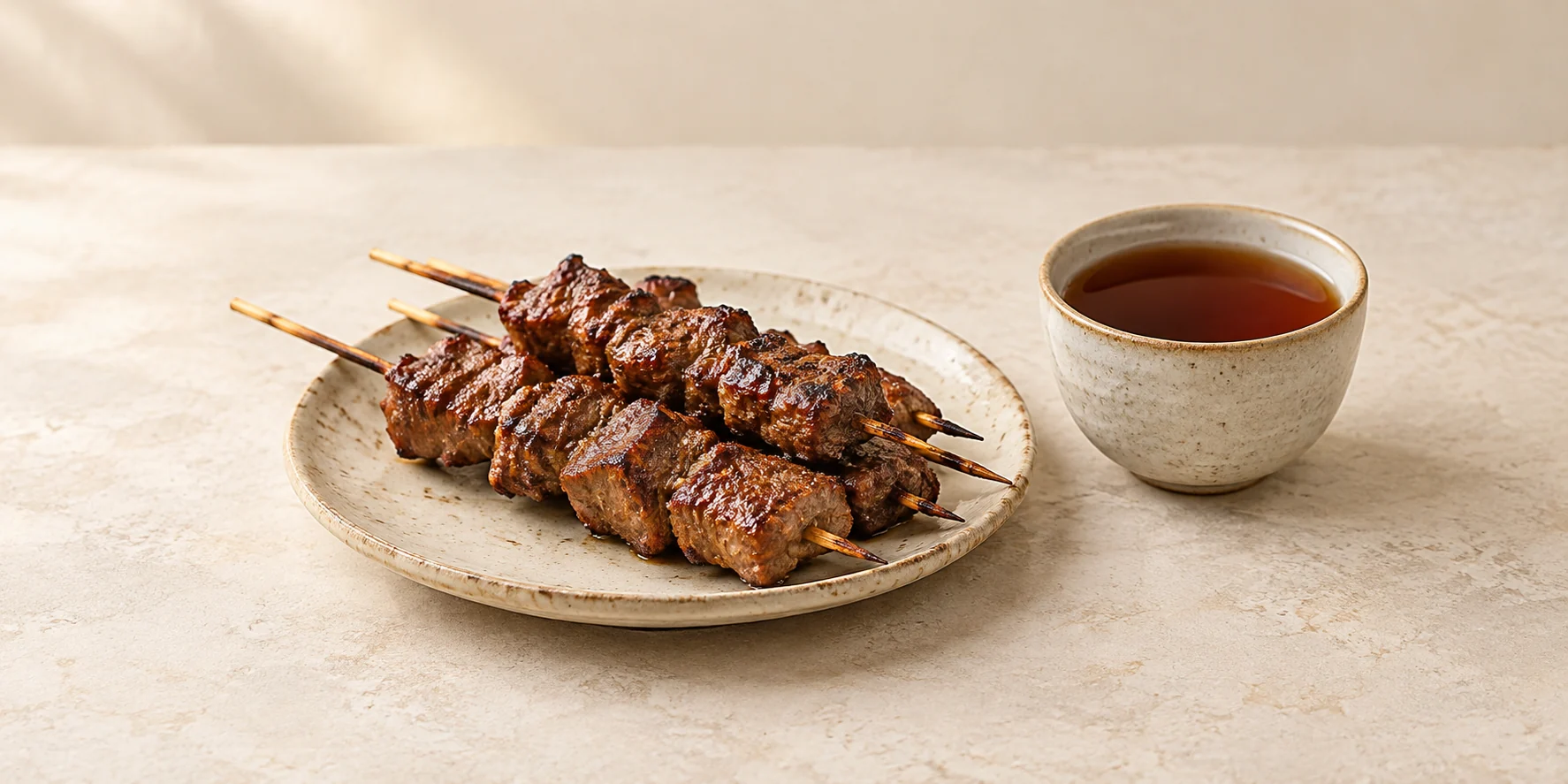 Fu Zhuan dark tea with grilled meat skewers