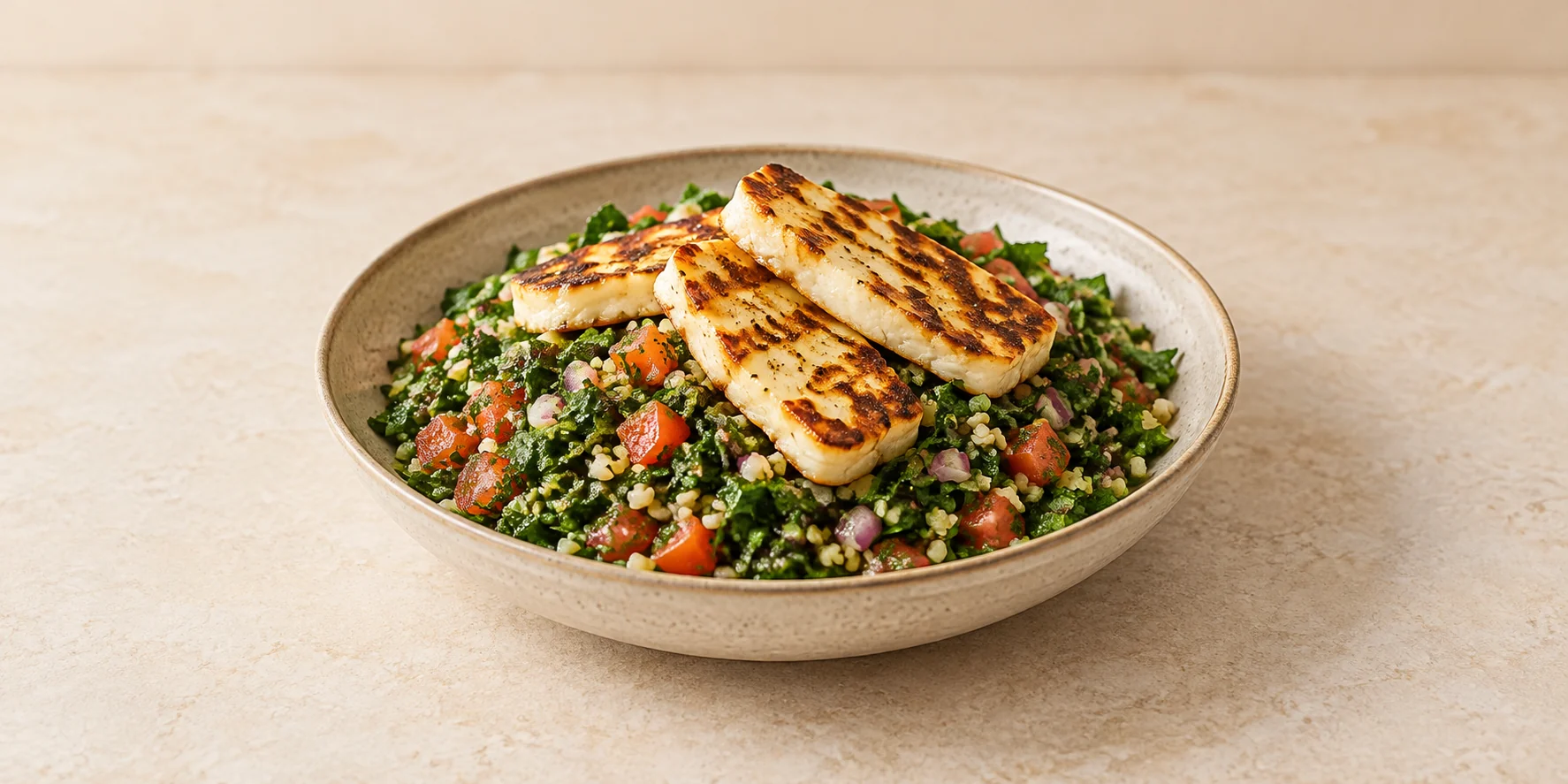 Lemon-Hierbabuena Tabbouleh with Grilled Halloumi