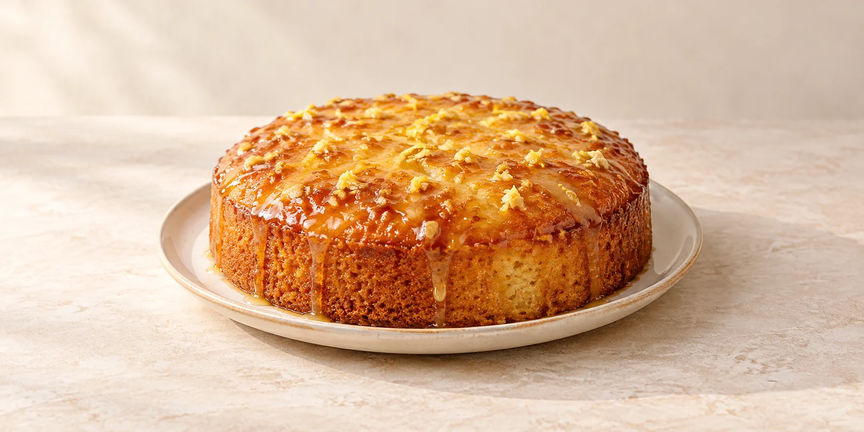 Pastel de limón y té de jengibre con glaseado de miel