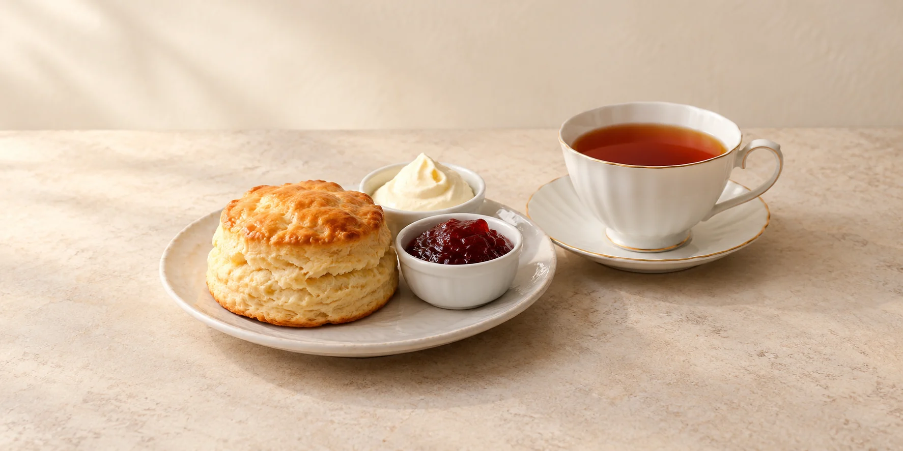 Dimbula Ceylon tea with a scone, clotted cream and jam