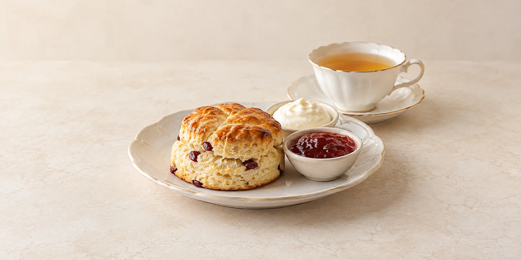 Nuwara Eliya tea with a fruit scone, cream and jam