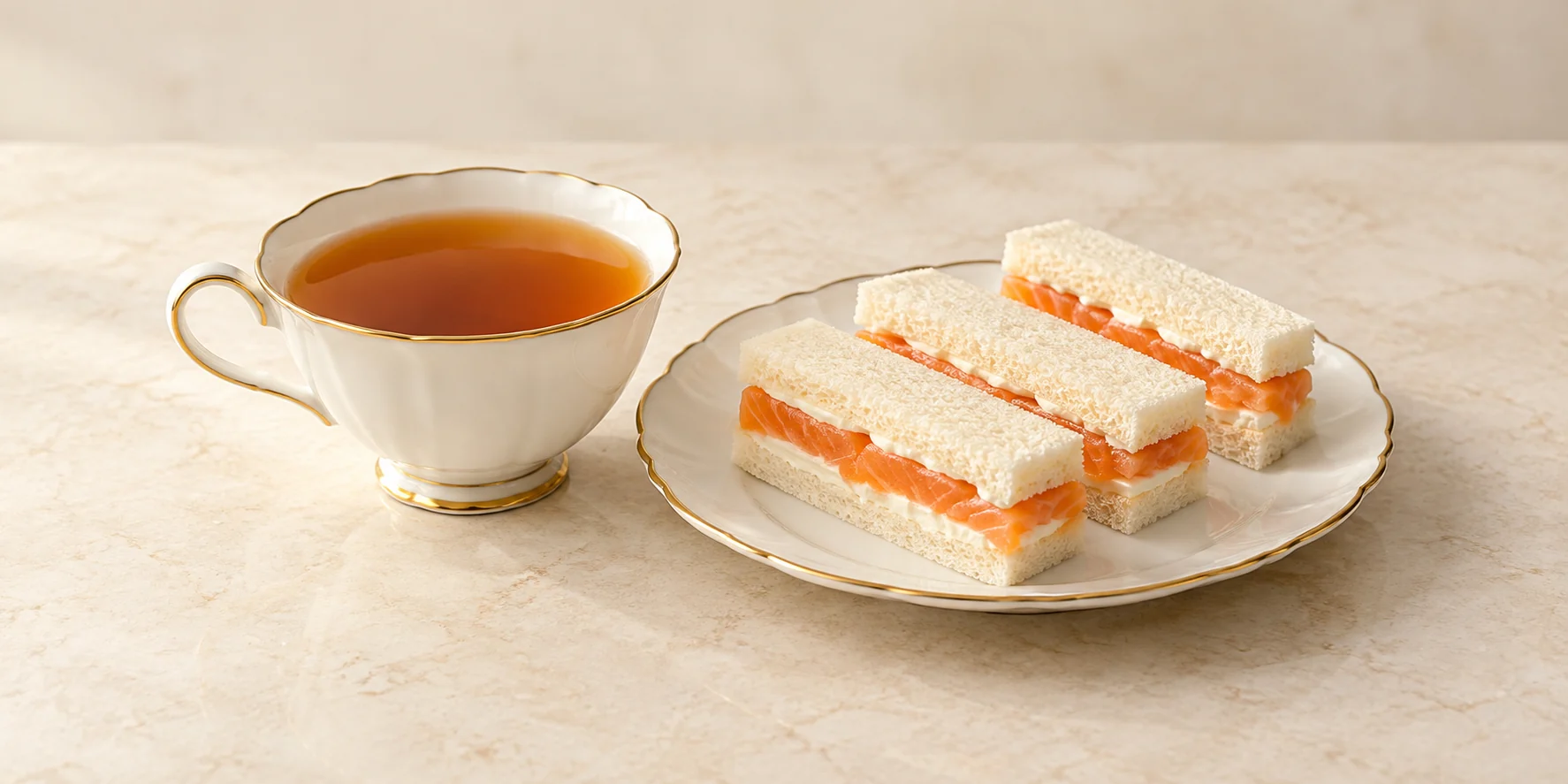 Earl Grey tea with smoked salmon and cream cheese finger sandwiches