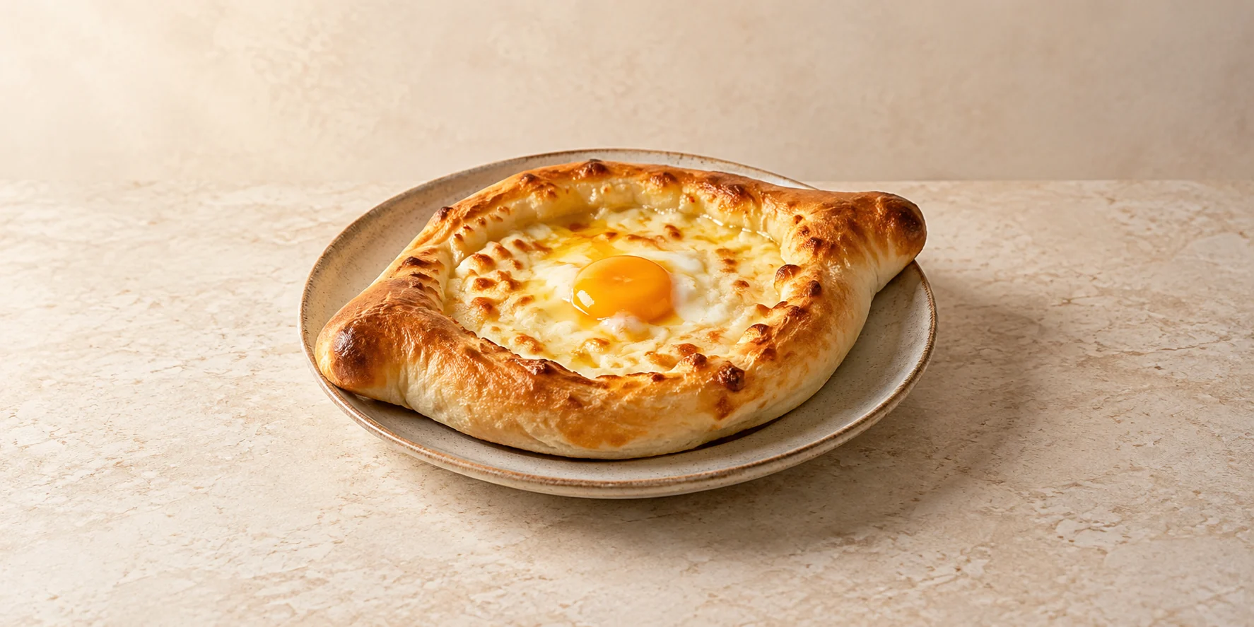 Georgian khachapuri with melted cheese and egg