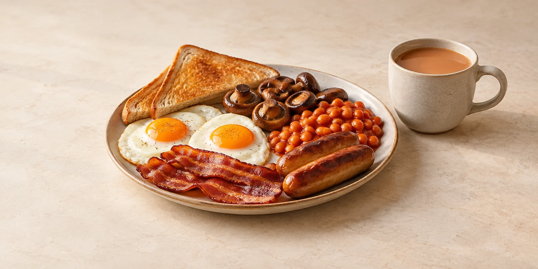 Kenyan milk tea with a hearty breakfast plate