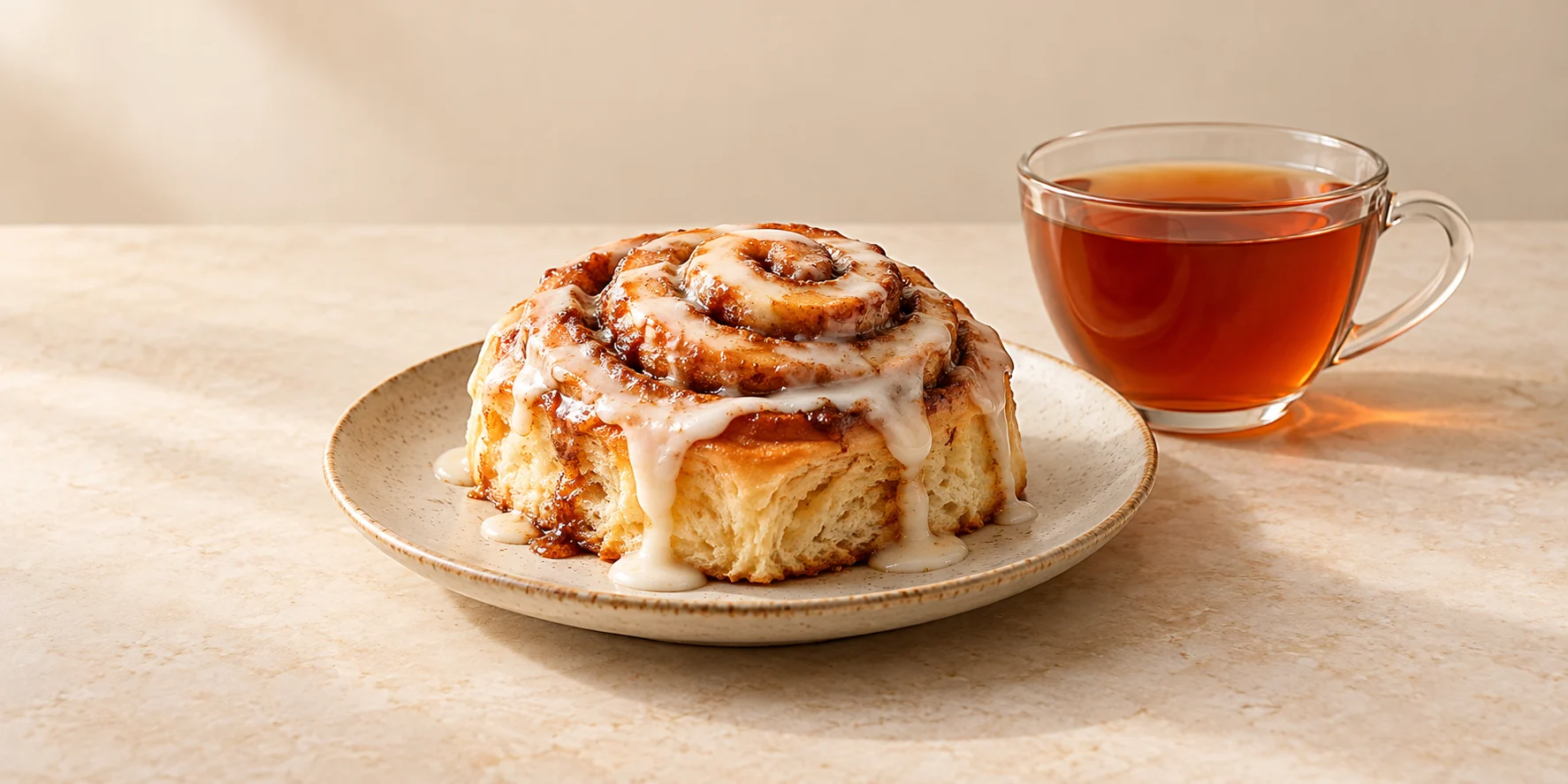 Apple cinnamon black tea with an iced cinnamon roll
