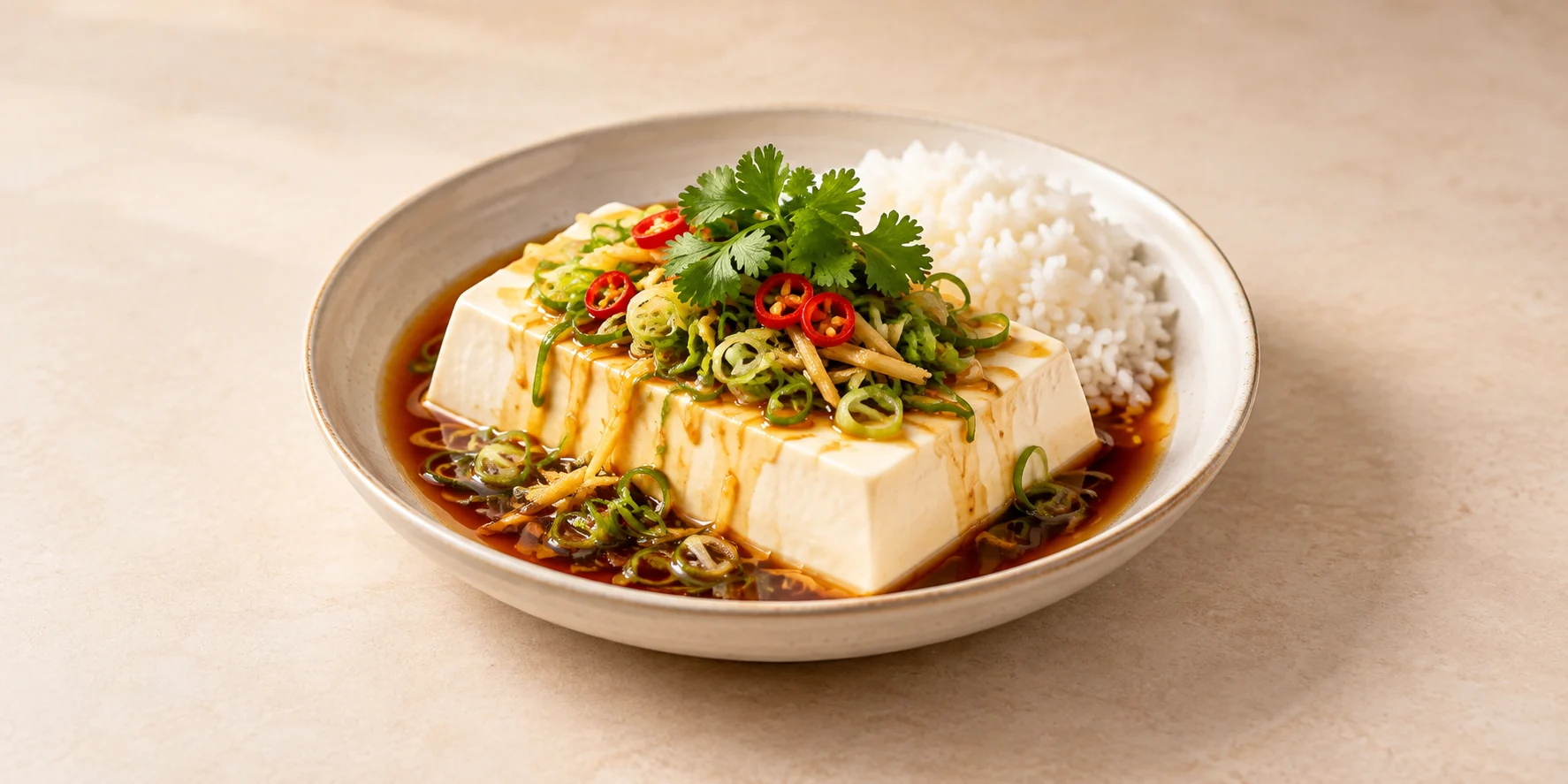 GABA Oolong-Steamed Tofu with Ginger Scallion Sauce