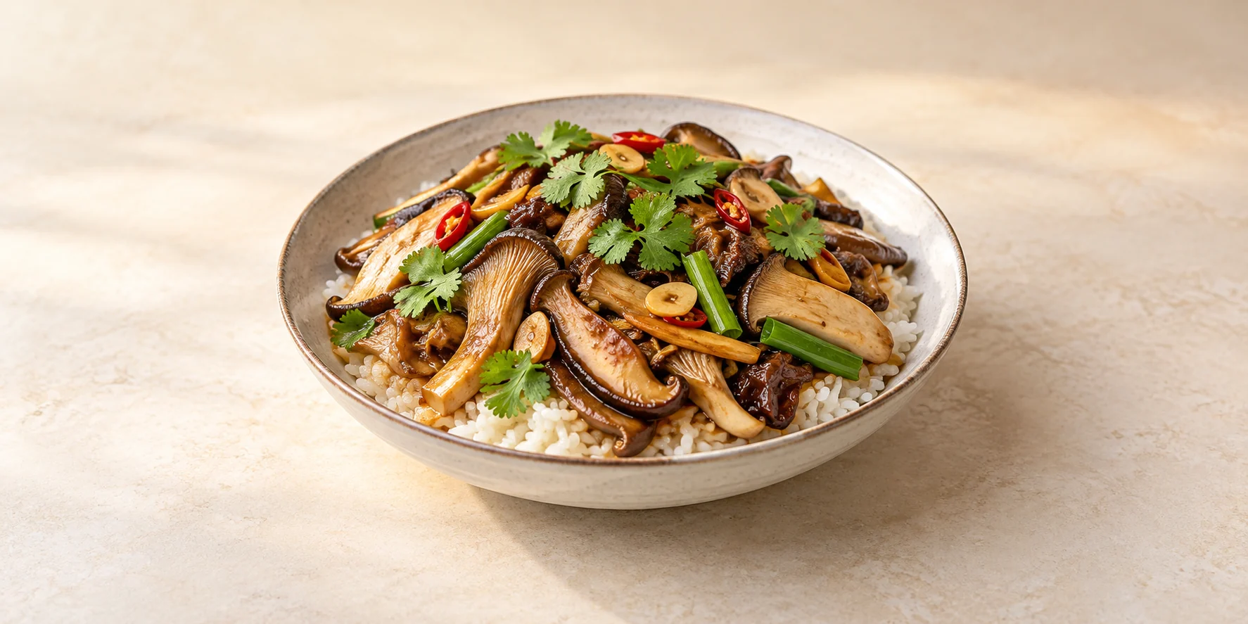 Yunnan Wild Mushroom Stir-Fry with Sheng Pu-erh Broth