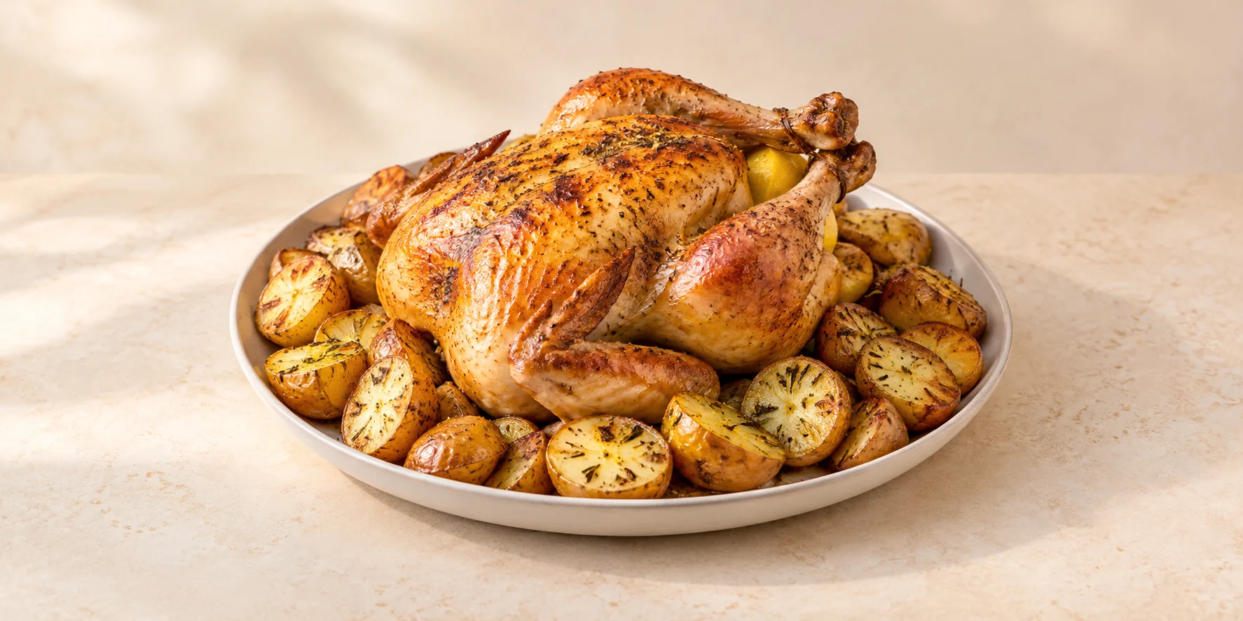 Rosemary Tea-Brined Roast Chicken with Lemon Potatoes