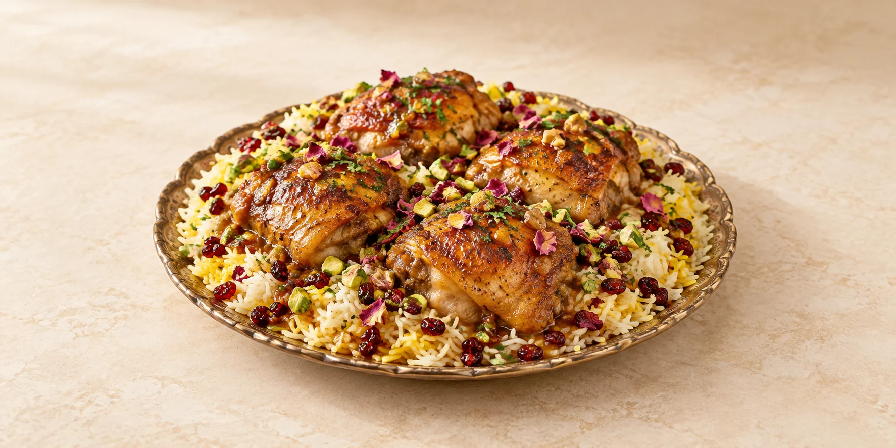 Persian-Style Rose and Saffron Chicken with Barberry Rice