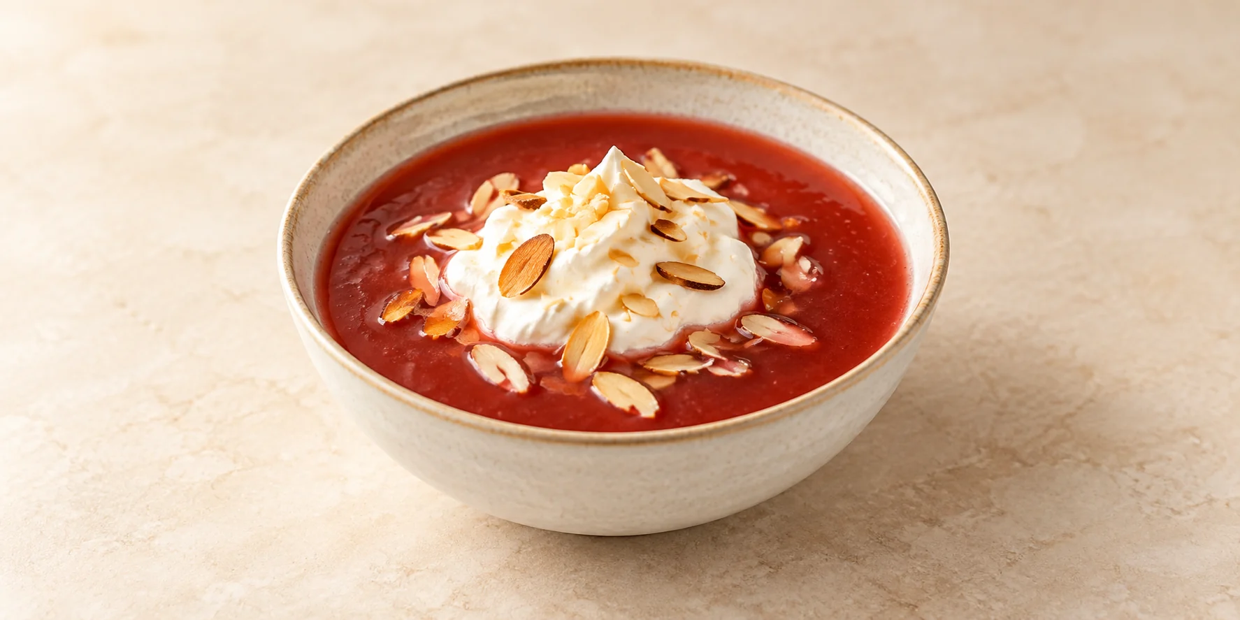 Nordic Rosehip Soup with Whipped Cream and Almond Crisps