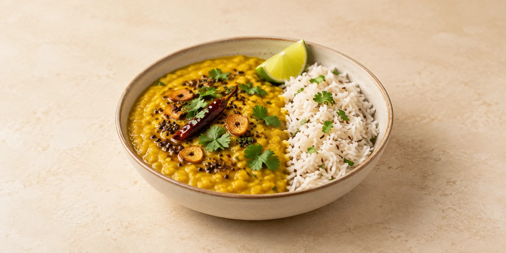 Tulsi-Tempered Yellow Dal with Cumin Rice