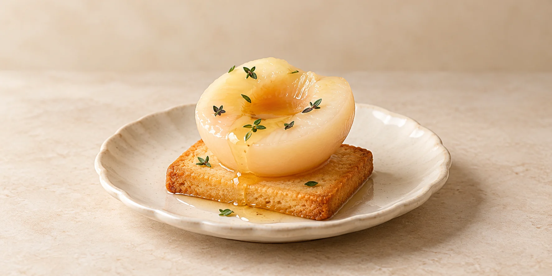 Bi Luo Chun Poached Peaches with Honey Shortbread