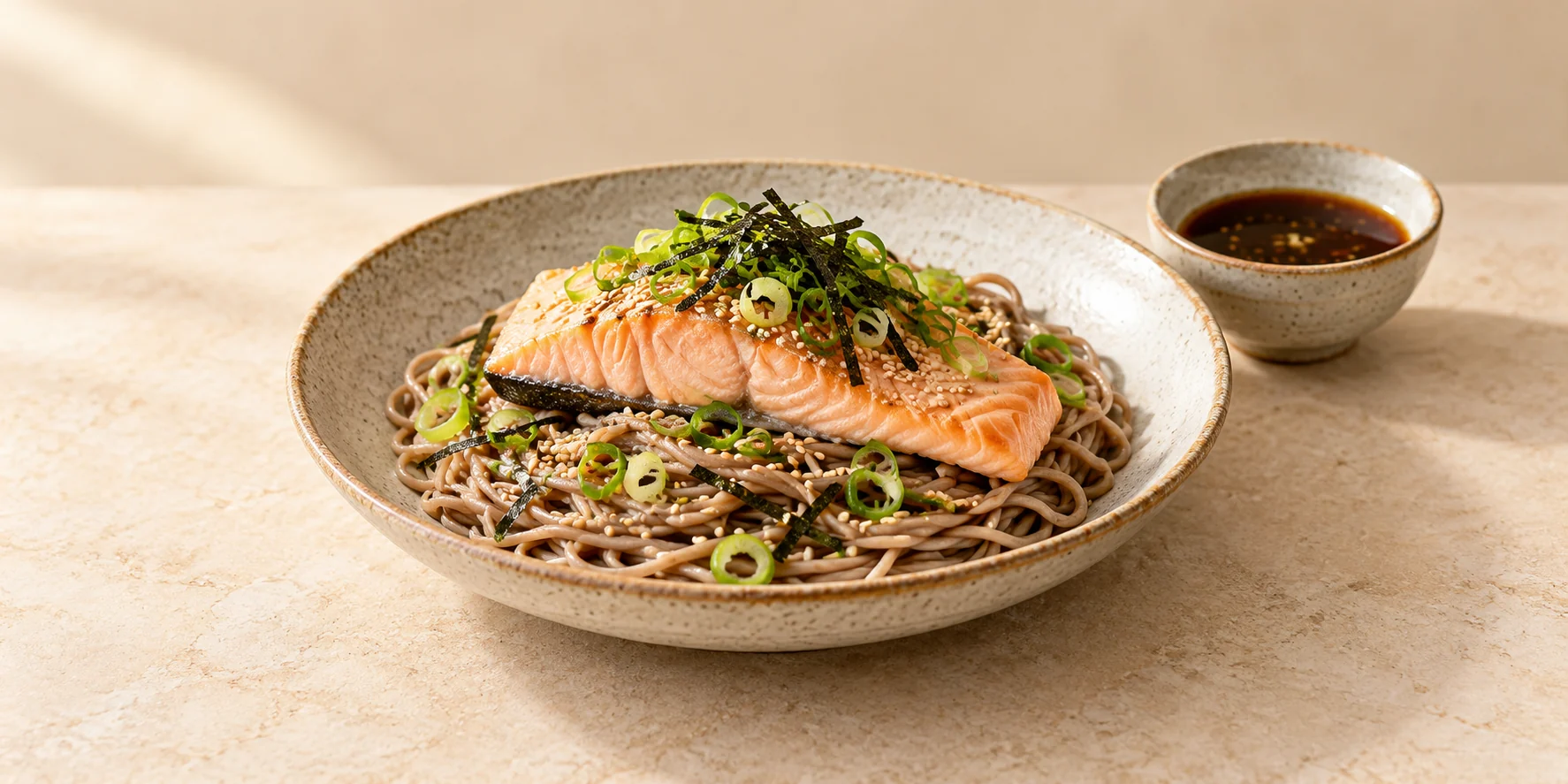 Tamaryokucha-Steamed Salmon with Soba Noodles