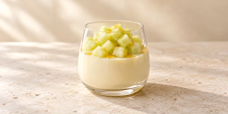 Panna cotta de té blanco Aguja de Plata con melón