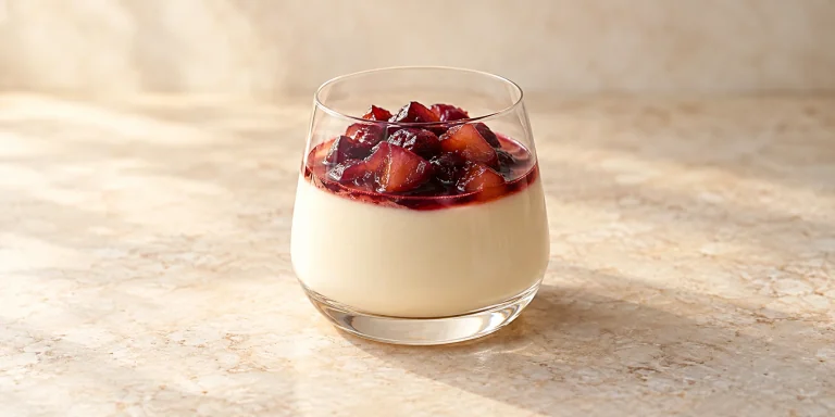 Moonlight White Honey Panna Cotta with Plum Compote