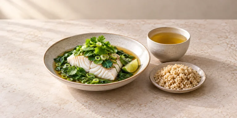 Steamed White Fish with Lemongrass Broth and Greens