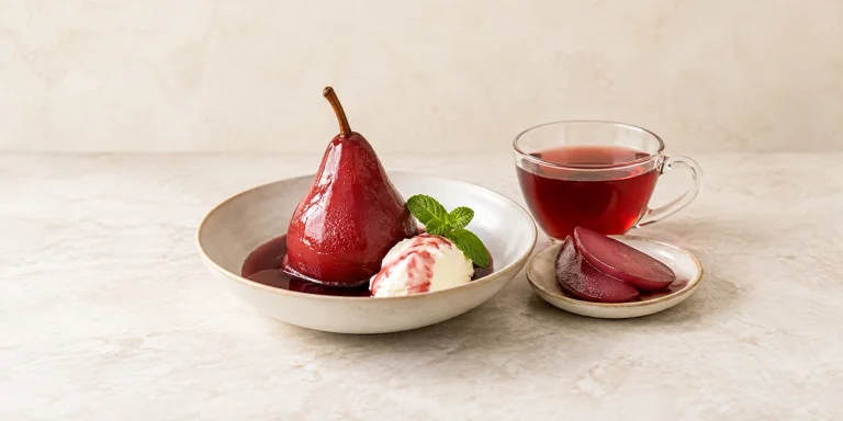 Hibiscus-Rosehip Poached Pears