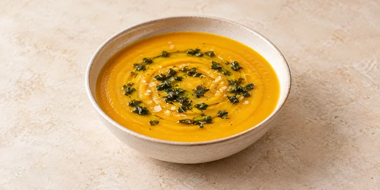 Creamy Butternut Squash Soup with Lemon Balm Drizzle
