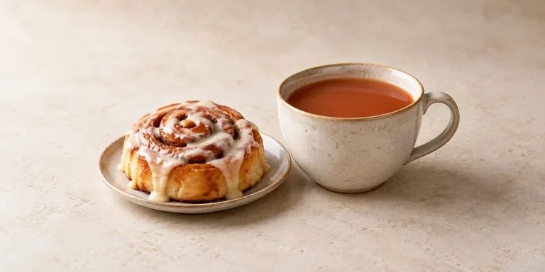 Rooibos chai with a glazed cinnamon roll