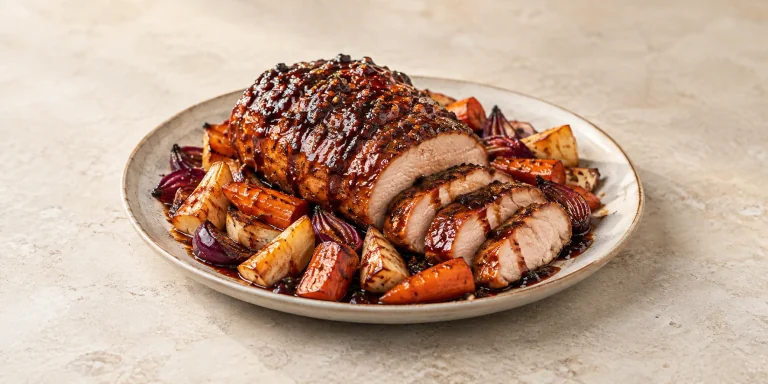 Elderberry-Glazed Roast Pork with Root Vegetables
