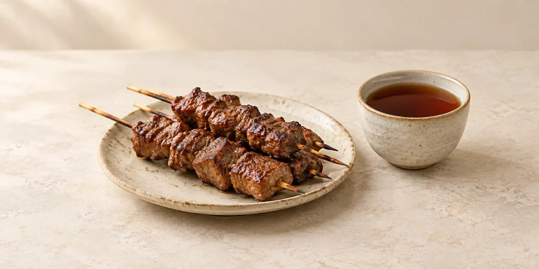 Fu Zhuan dark tea with grilled meat skewers
