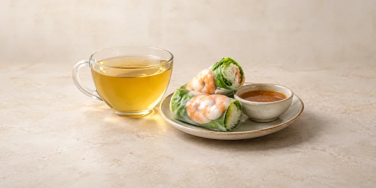 Lemongrass tea with fresh shrimp spring rolls and dipping sauce