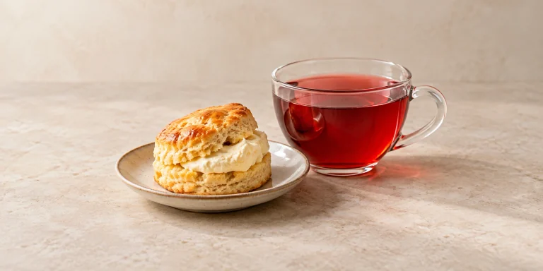 Ruby hibiscus tea with a scone and clotted cream