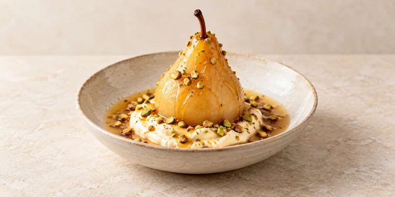 Fennel Tea Poached Pears with Honey Mascarpone