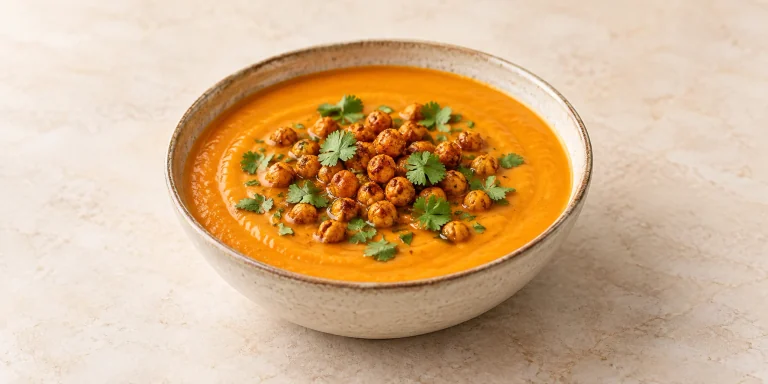 Sopa de zanahoria al té de jengibre con garbanzos crujientes