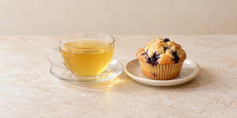 Chamomile tea with a blueberry muffin