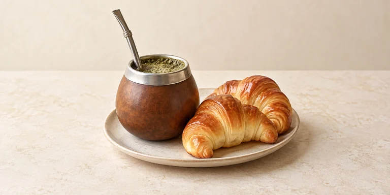Yerba mate in a gourd with buttery medialunas