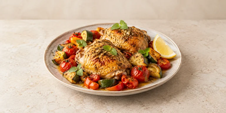 Pollo a la melisa con vegetales asados