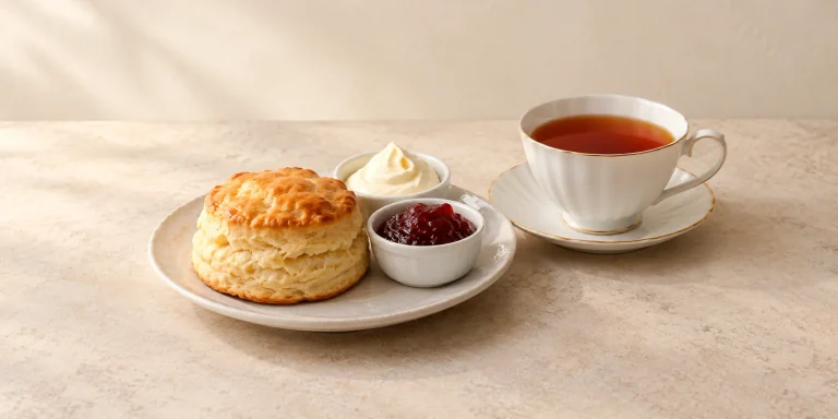 Dimbula Ceylon tea with a scone, clotted cream and jam