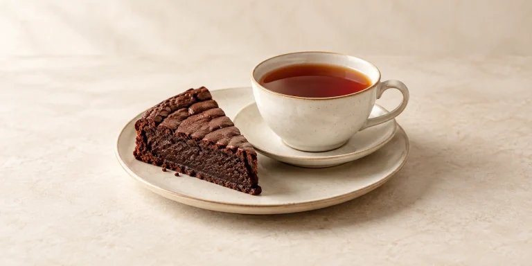 Chocolate black tea with flourless chocolate cake