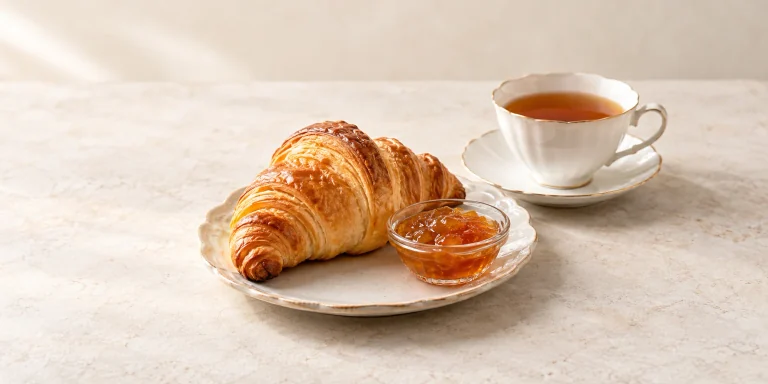 Té Darjeeling con un croissant y mermelada de albaricoque
