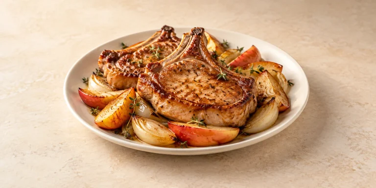 Apple Cinnamon Tea-Brined Pork Chops with Roasted Apples