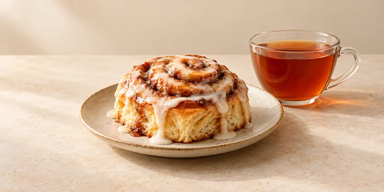 Apple cinnamon black tea with an iced cinnamon roll