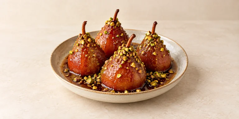 Turkish Tea Poached Pears with Honey and Pistachio