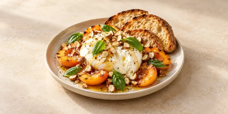 Milk Oolong Burrata with Honey, Apricots and Toasted Almonds