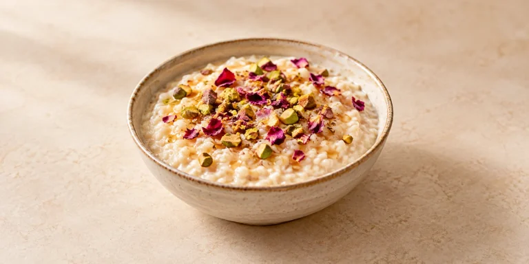 Rose and Cardamom Rice Pudding with Pistachios